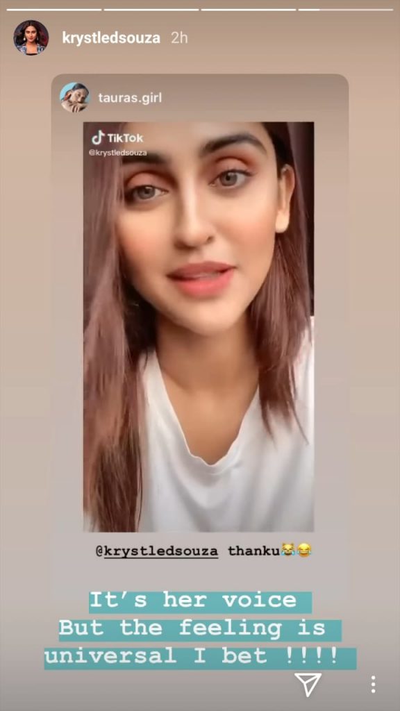 RSS SUBSCRIBE Krystle D’Souza Shares A Video Saying “My Ex Said, Main tere bina nahi jee sakta