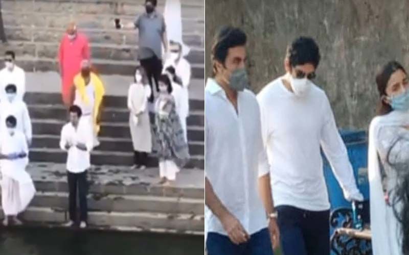 Ranbir Kapoor, Neetu, Riddhima & Alia Bhatt Reach Banganga To Immerse