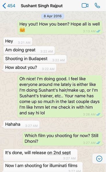 Sushant Singh Rajput whatsapp chat with Lauren Gottlieb