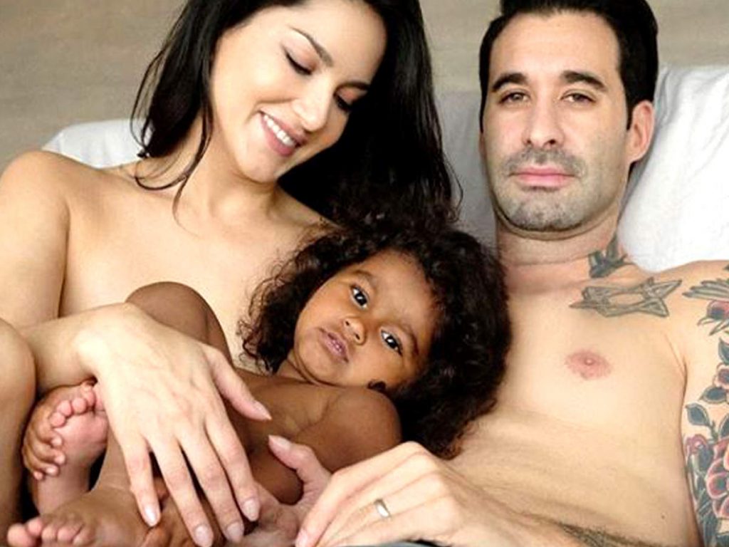 Sunny Leone with daughter and husband Daniel Webber