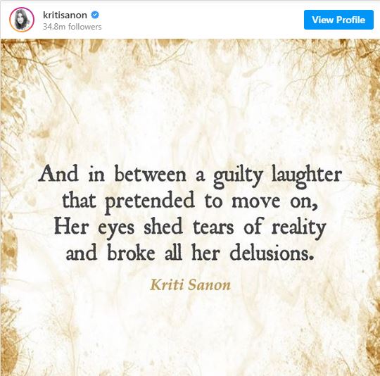 Kriti Sanon post after Sushant Singh Rajput demise