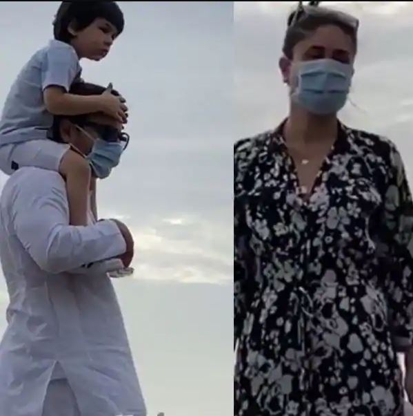 Saif Ali Khan and Taimur withour mask