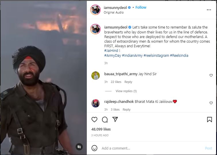 Sunny Deol Paid Tribute To The Martyrs By Sharing A Special Video On The  Occasion Of Army Day