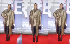 Sonam Kapoor Steals the Spotlight in Glamorous Gold Red Carpet Ensemble With Stylish Long Jacket