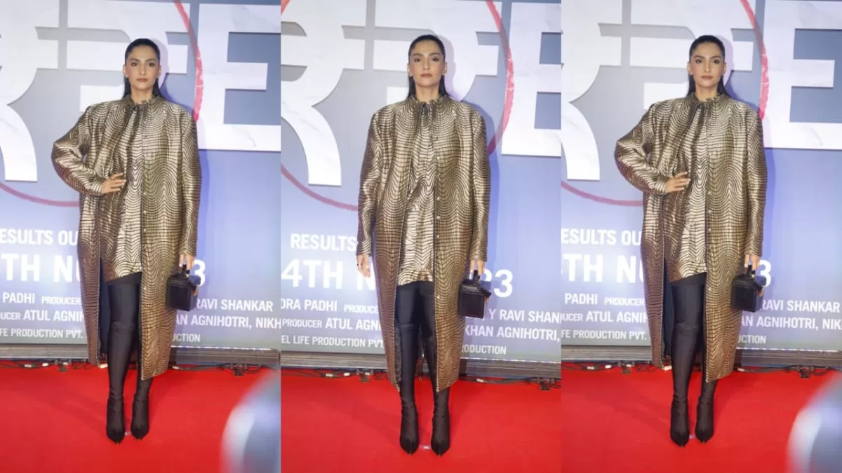 Sonam Kapoor Steals the Spotlight in Glamorous Gold Red Carpet Ensemble With Stylish Long Jacket