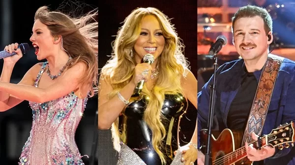 (L to R) Taylor Swift, Mariah Carey, and Morgan-Wallen at BBMAs at 2023
