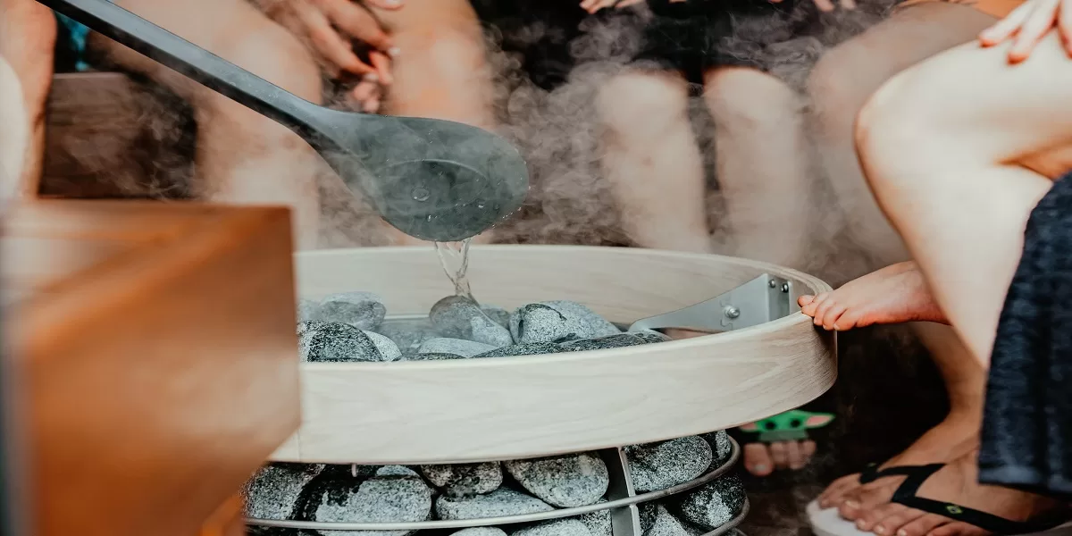 People getting warm in a sauna