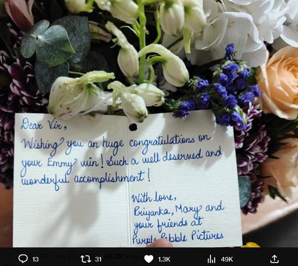Priyanka Chopra sends Vir Das a congratulatory bouquet 