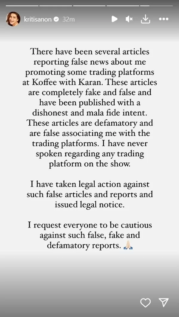 Kriti Sanon takes legal action against false reports