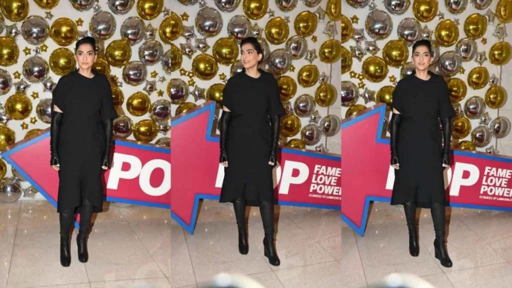 Sonam Kapoor Slays in Edgy Black Sweater Dress, Leather Gloves at POP Art Event