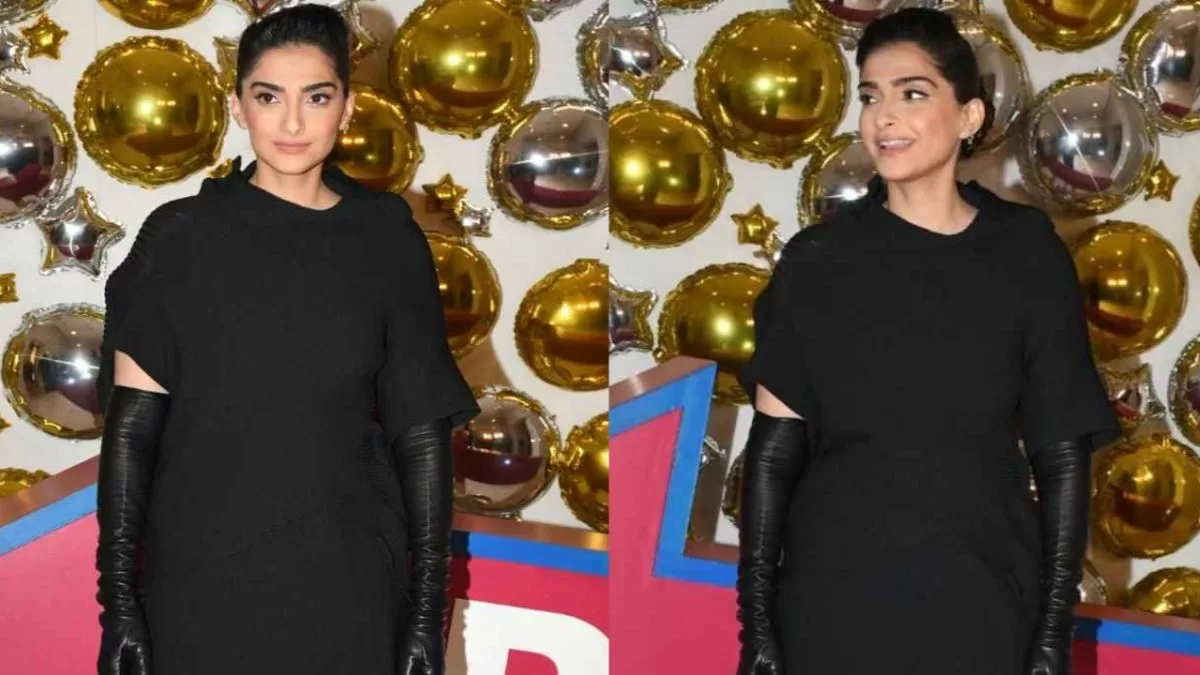 Sonam Kapoor Slays in Edgy Black Sweater Dress, Leather Gloves at POP Art Event