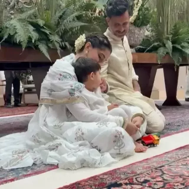 Sonam Kapoor with her son Vayu and husband Anand Ahuja