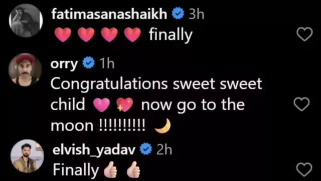 Fatima, Orry and Elvish Yadav commented on Rhea Chakraborty's post