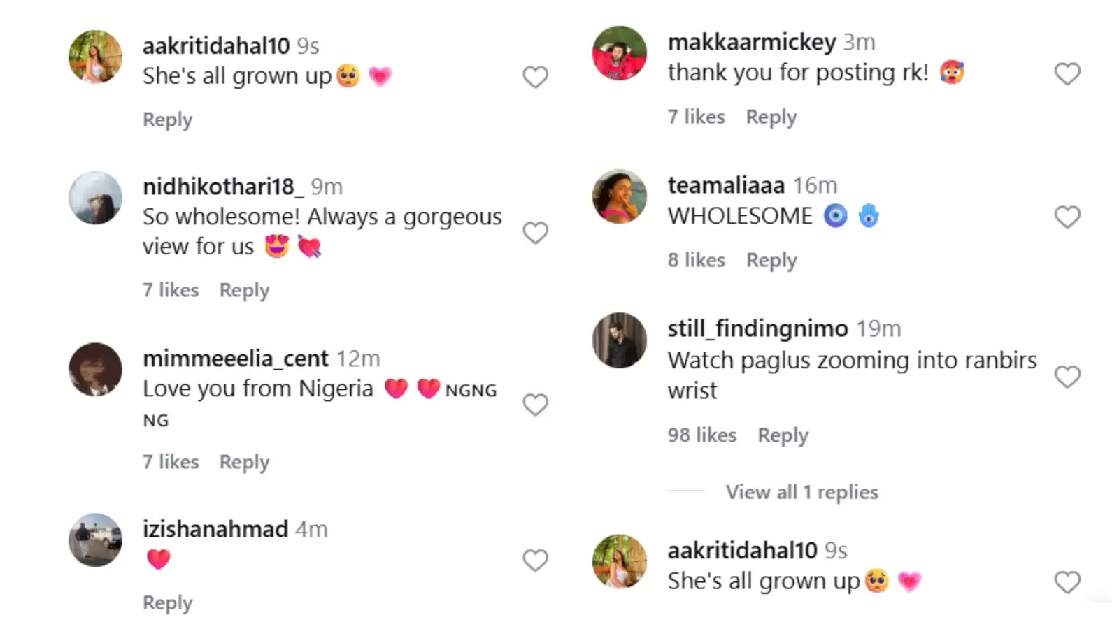 Alia's post comments